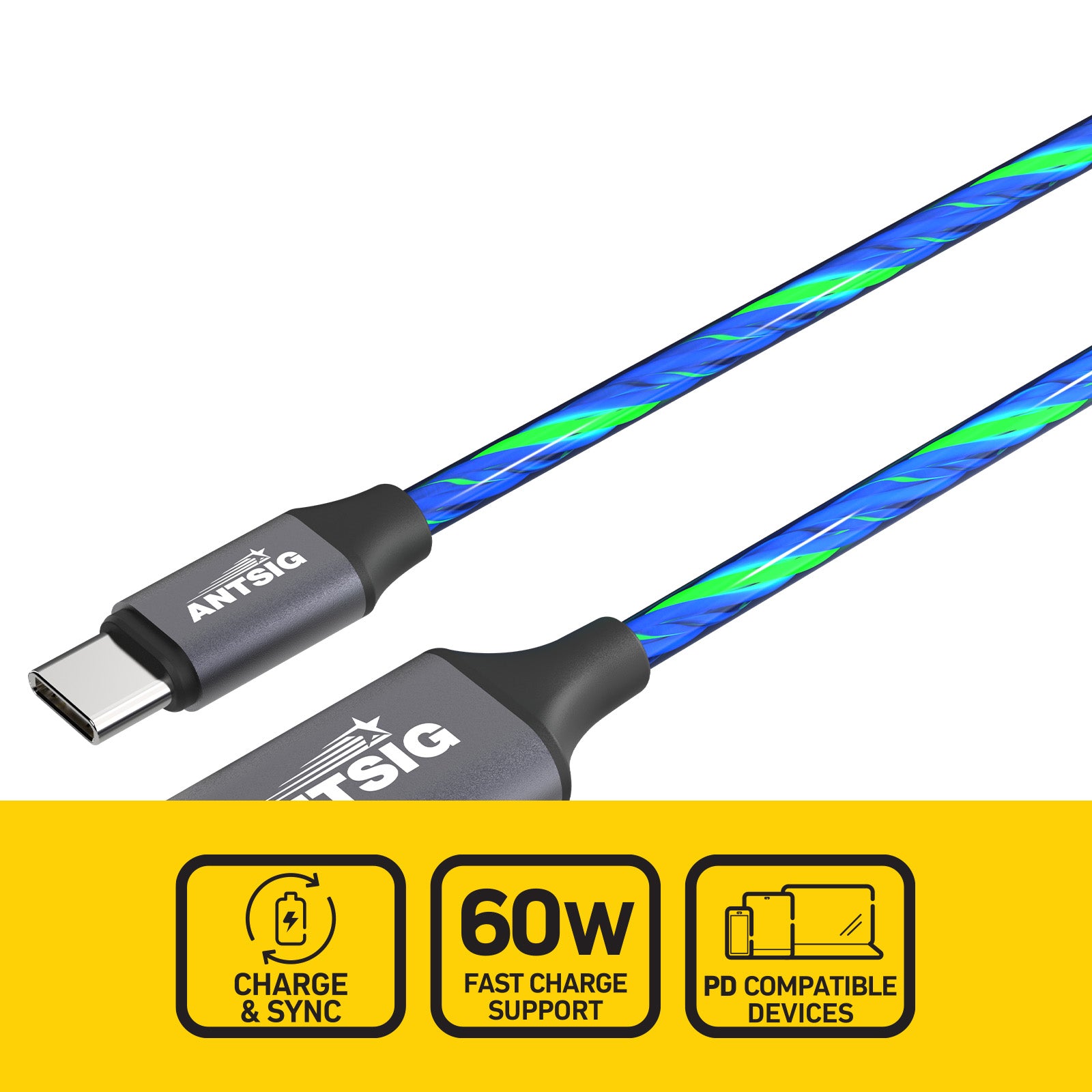 Antsig 1m USB-C To USB-C Light Up Cable