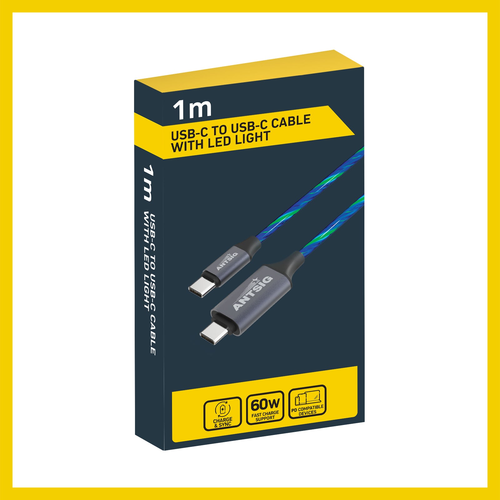 Antsig 1m USB-C To USB-C Light Up Cable