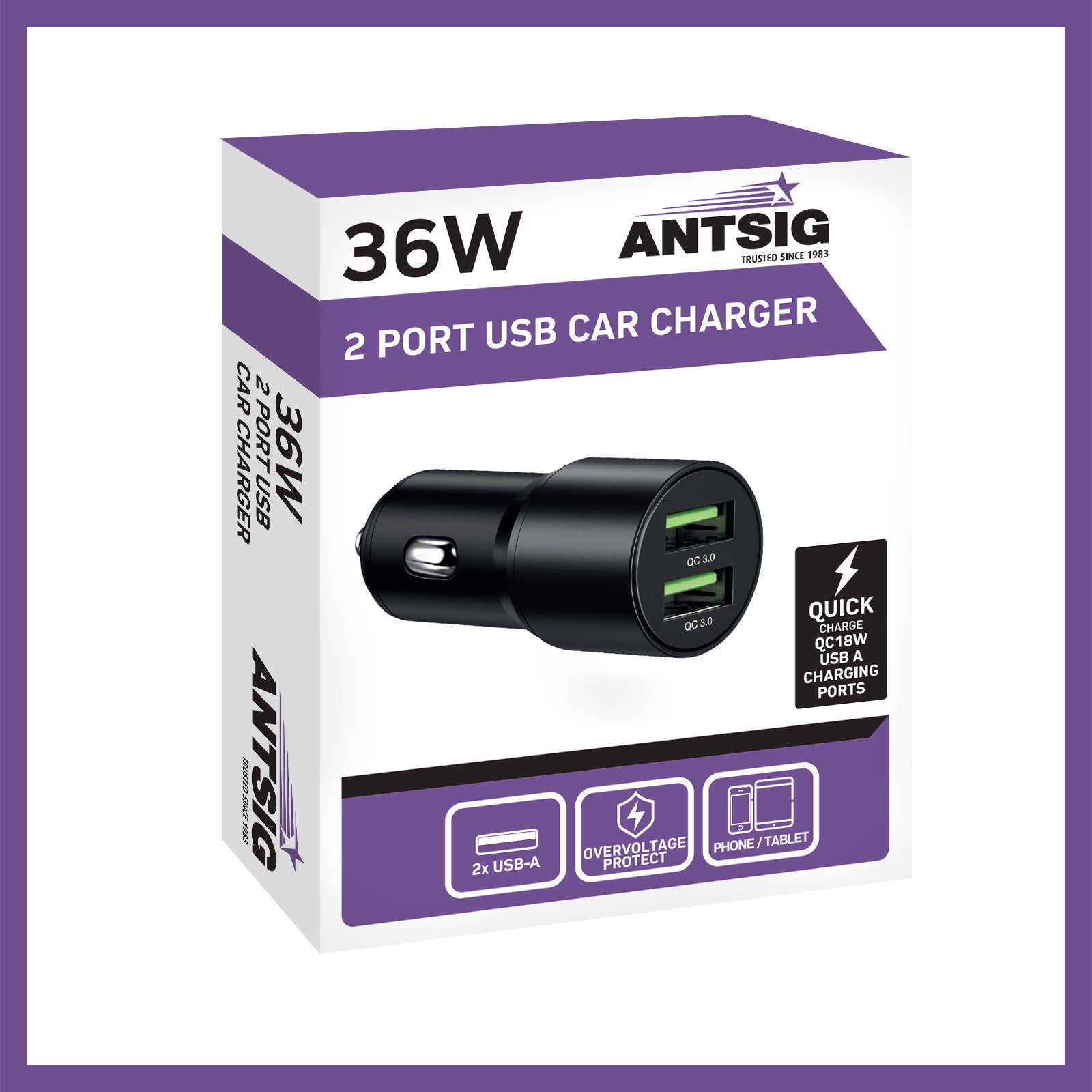 Antsig 36W 2-Port USB Car Charger