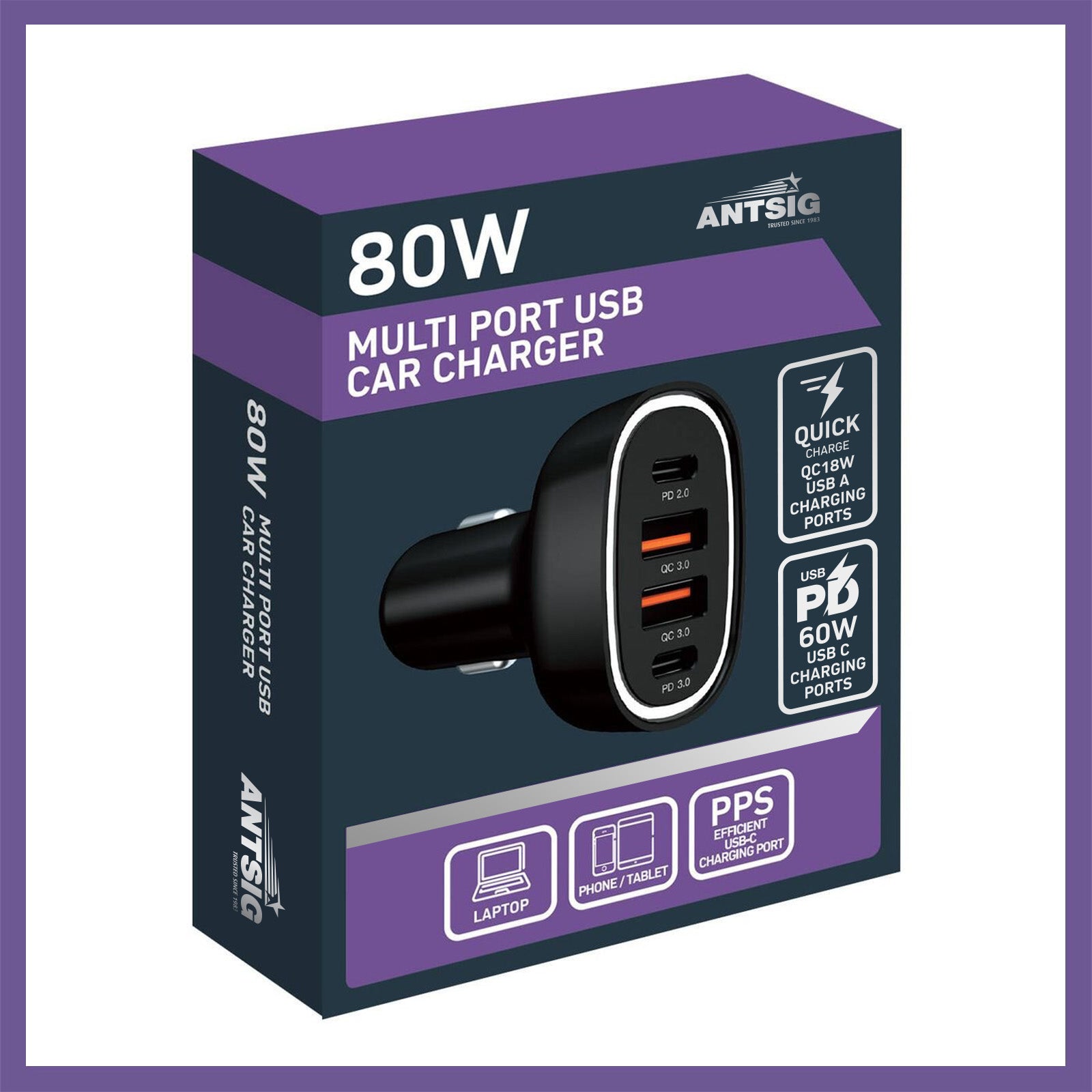 Antsig 80W Multi Port USB Car Charger