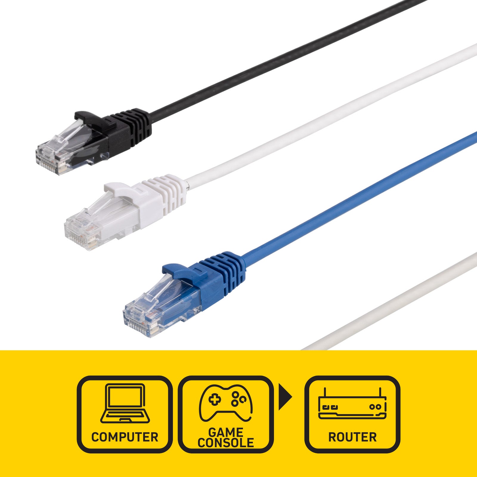 Antsig 15cm Ultra Thin CAT6A RJ45 Ethernet Cable - 12 Pack (Blue/White/Black/Grey)