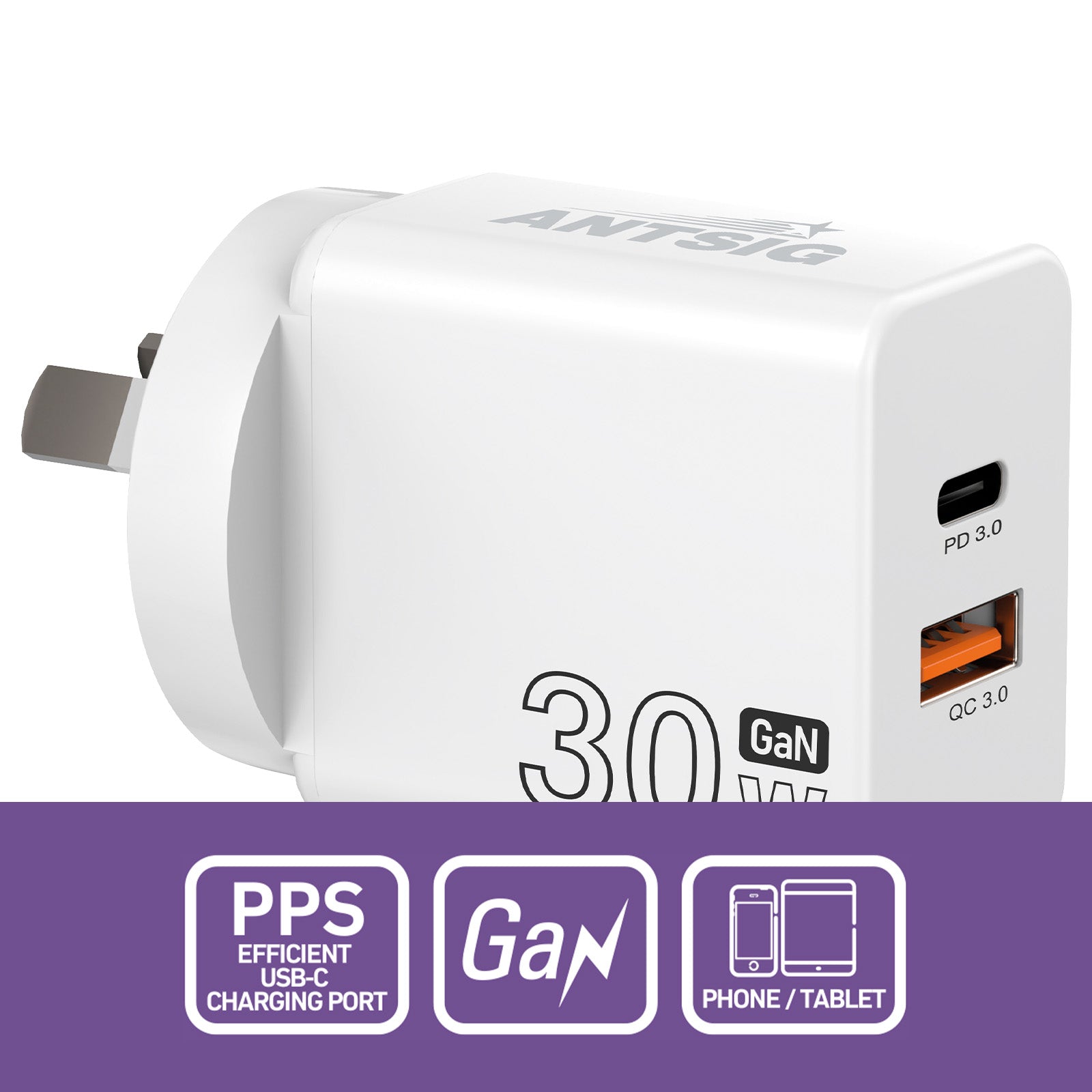 30W 2-Port USB GaN Wall Charger