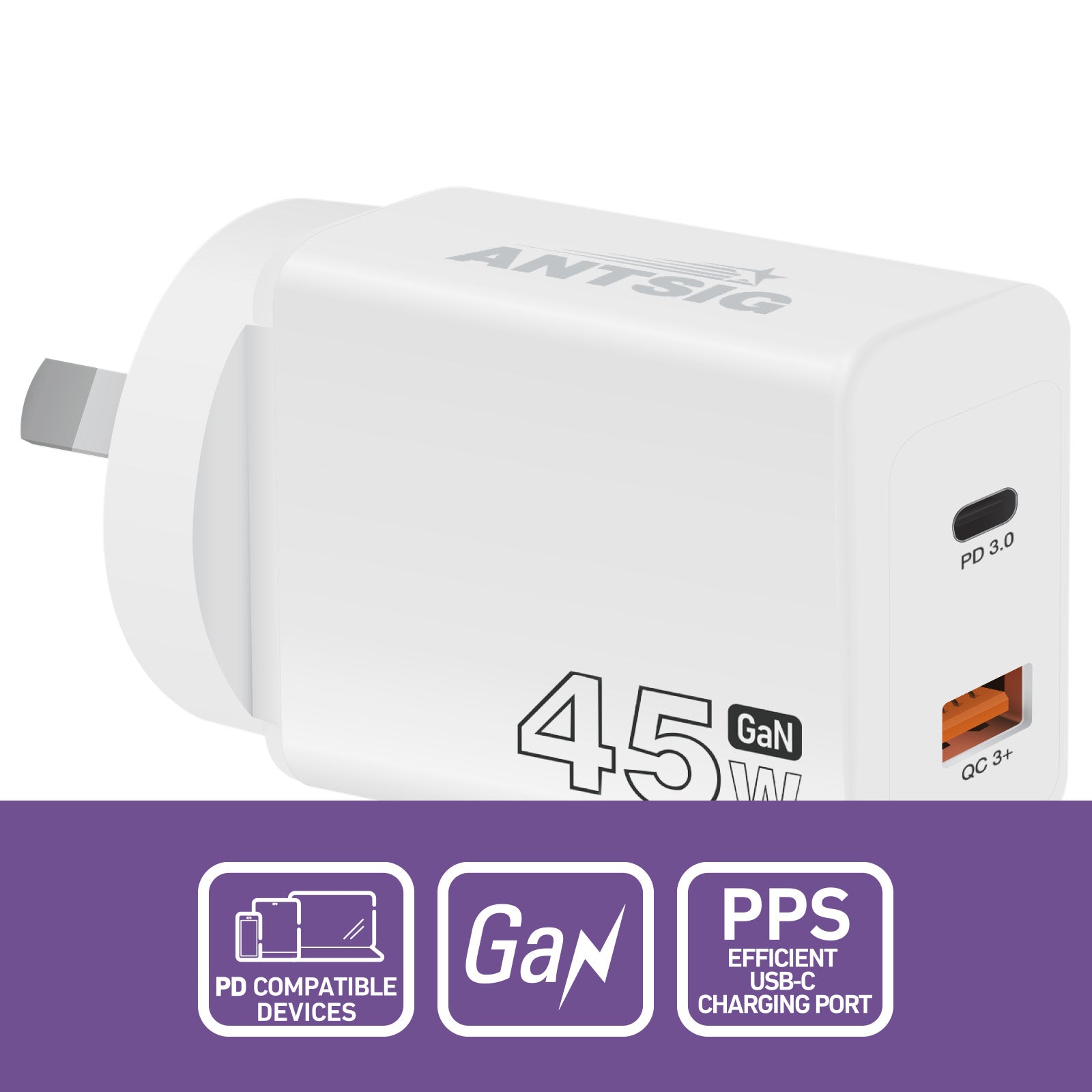 Antsig 45W 2-Port USB GaN Wall Charger