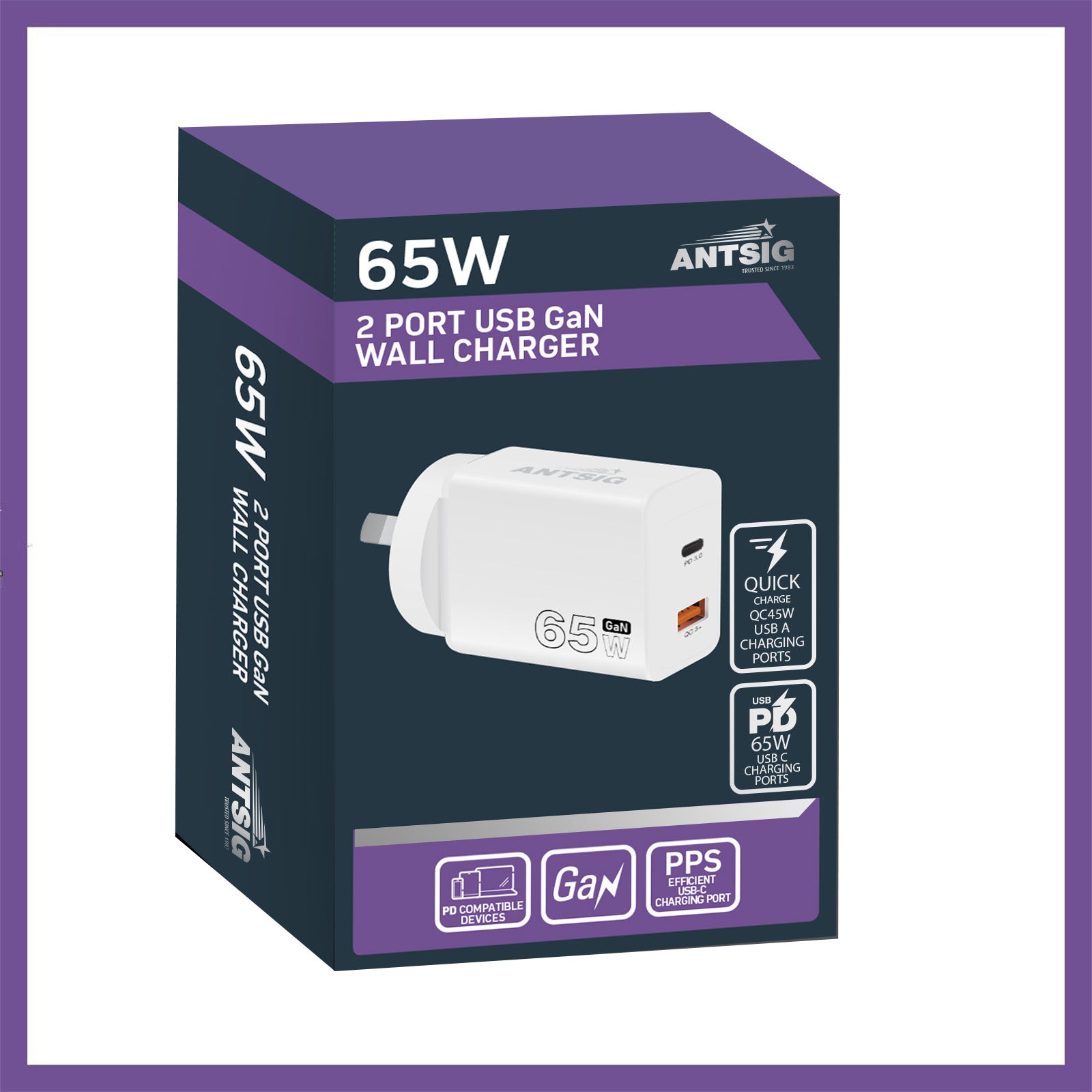 Antsig 65W 2-Port USB GaN Wall Charger