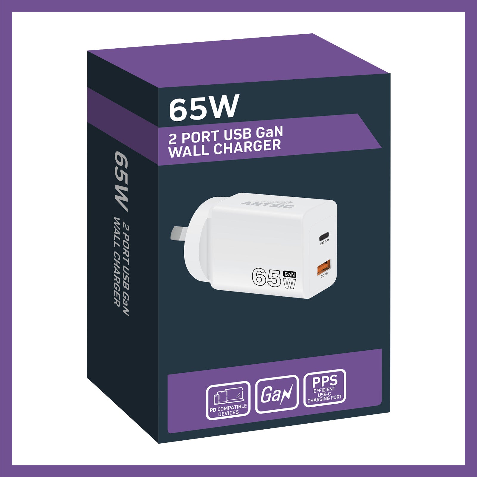 Antsig 65W 2-Port USB GaN Wall Charger